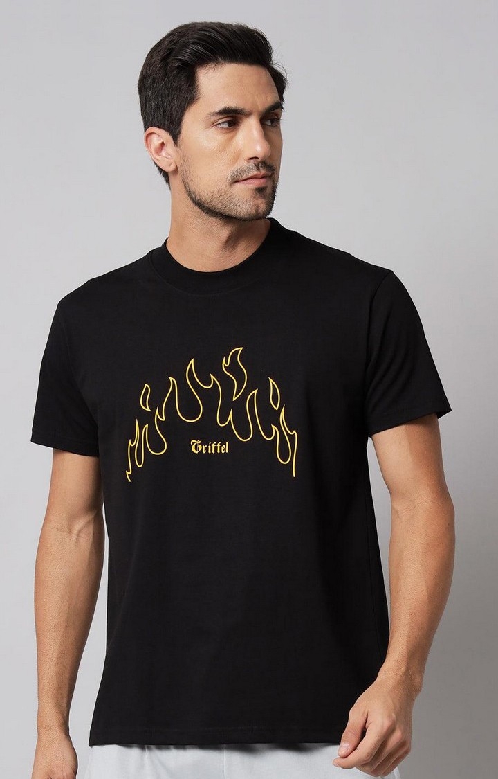 GRIFFEL | Men's Black Printed Regular T-Shirts