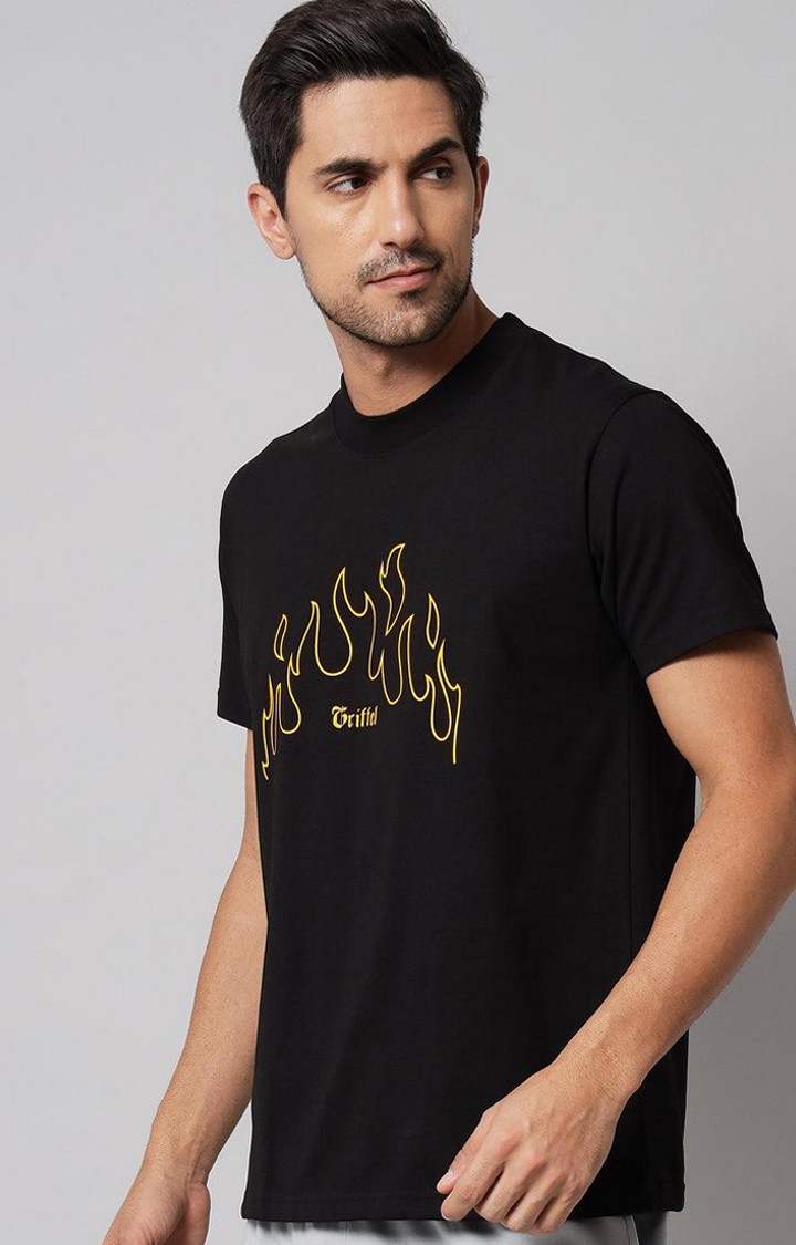 Men's Black Printed Regular T-Shirts