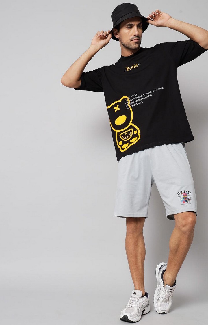 Men's Black Printed Boxy T-Shirt