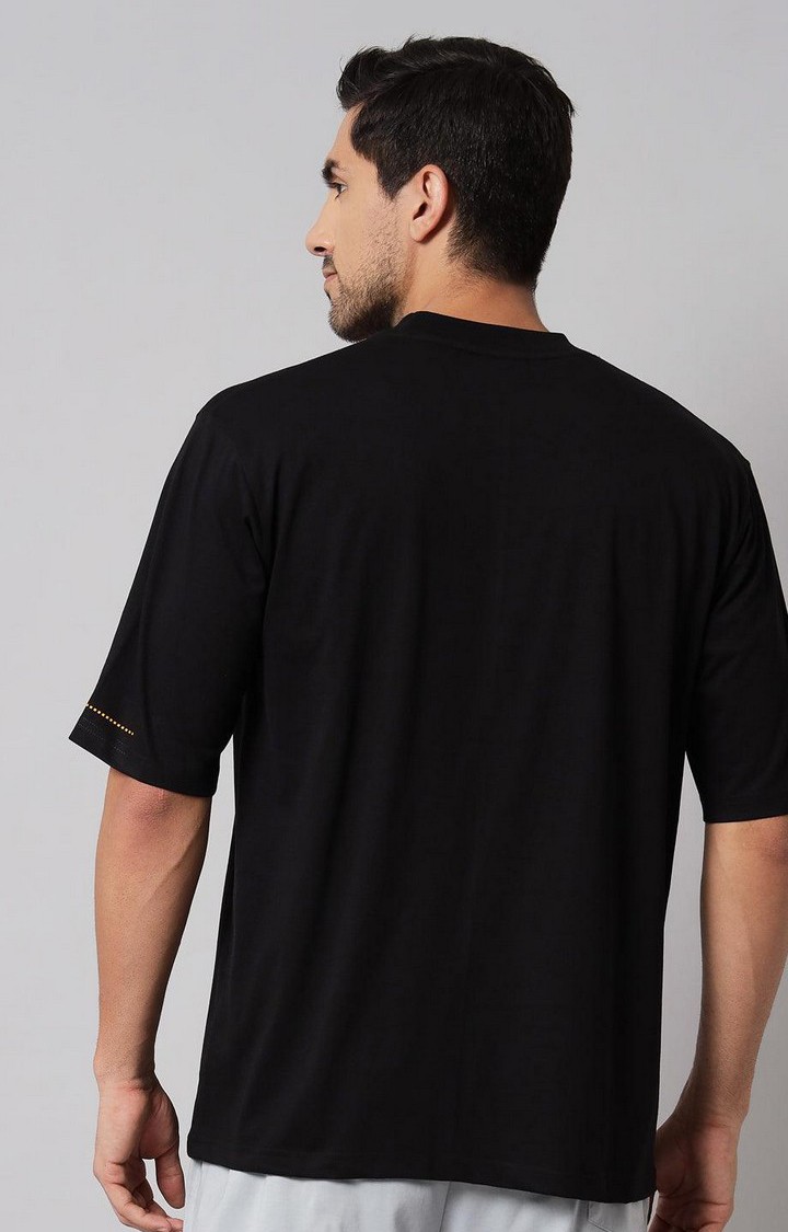 Men's Black Printed Boxy T-Shirt