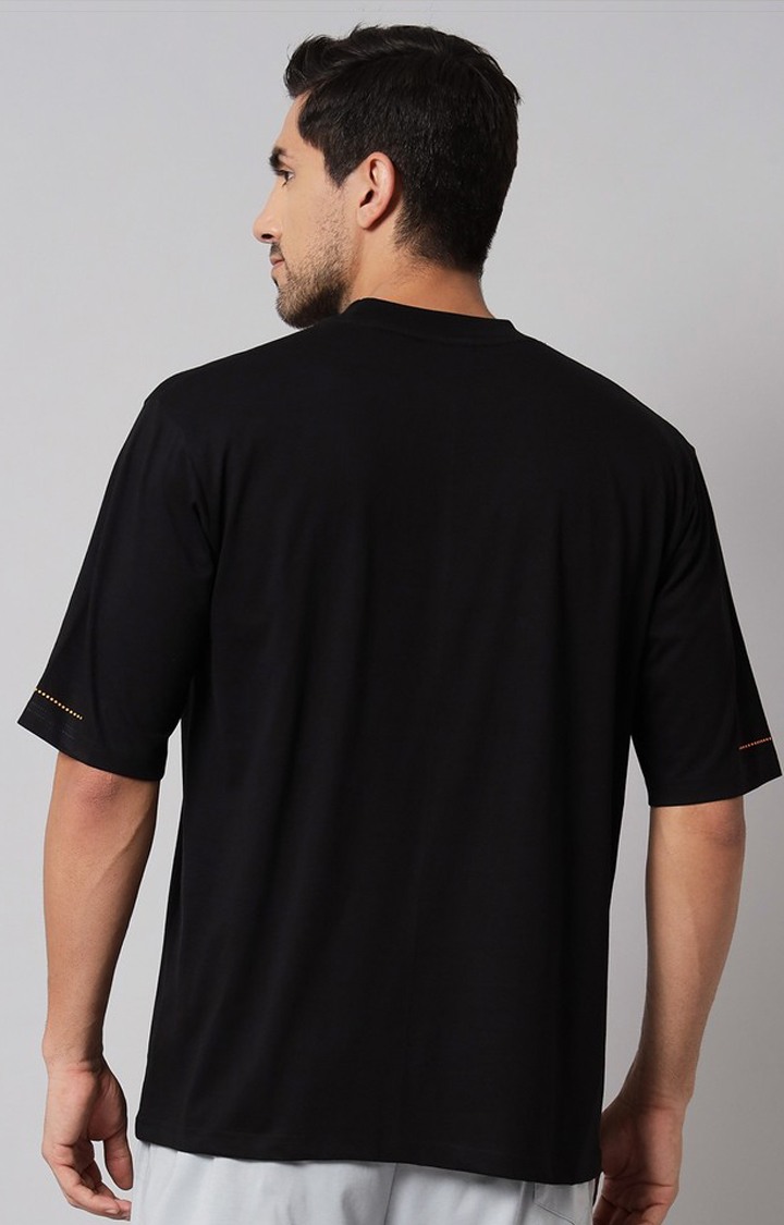 Men's Black Printed Boxy T-Shirt