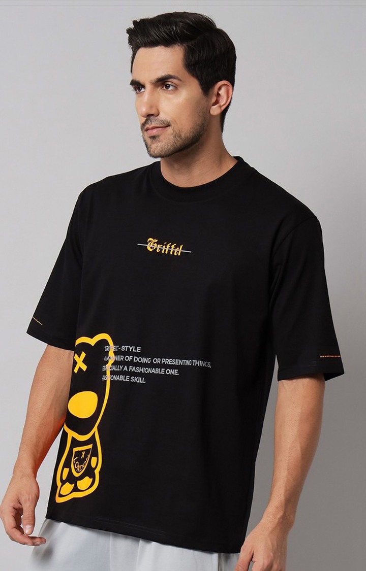 Men's Black Printed Boxy T-Shirt