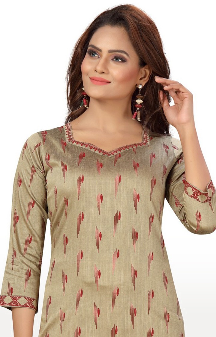 Golden Printed Silk Kurti