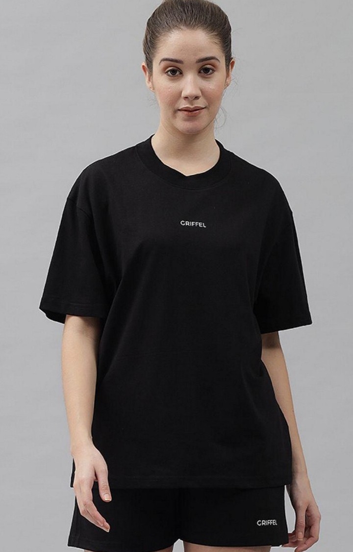 GRIFFEL | Women's Basic Solid Oversized Loose fit Black T-shirt