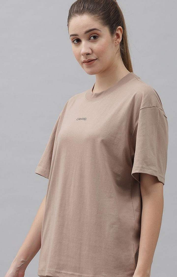 Women's Brown Solid Oversized T-Shirts