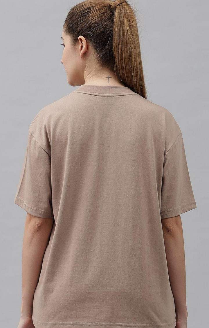 Women's Brown Solid Oversized T-Shirts