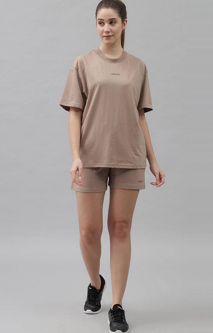 Women's Brown Solid Oversized T-Shirts