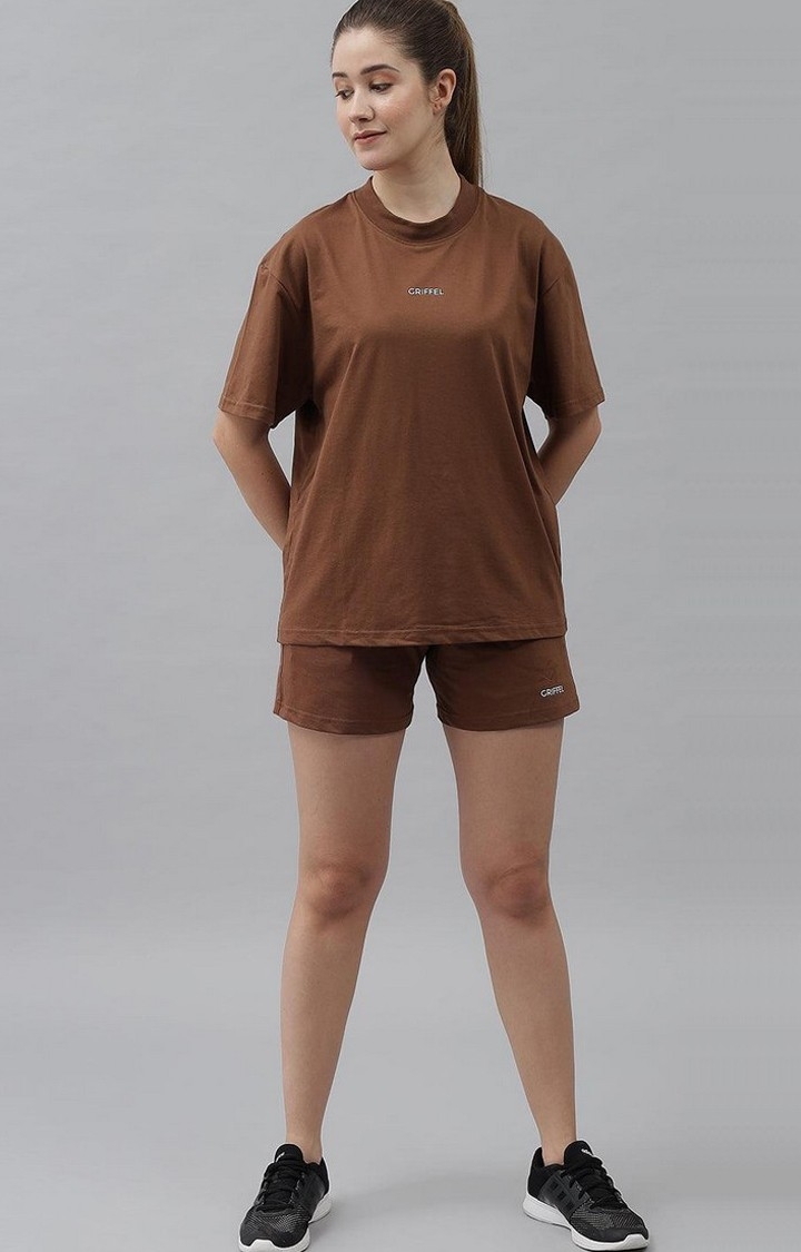 Women's Coffee Solid Oversized T-Shirts
