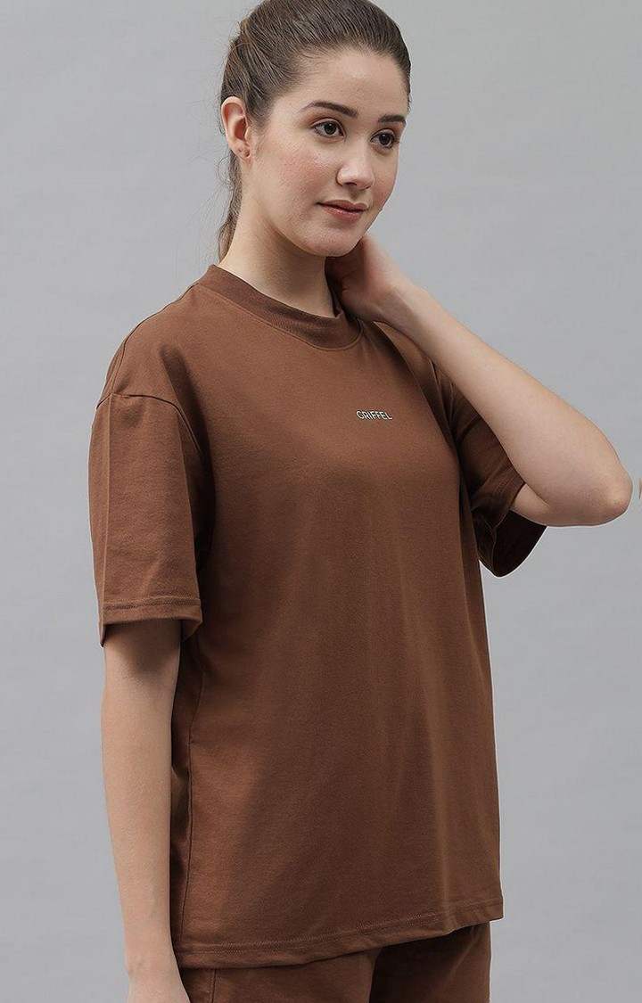 Women's Coffee Solid Oversized T-Shirts