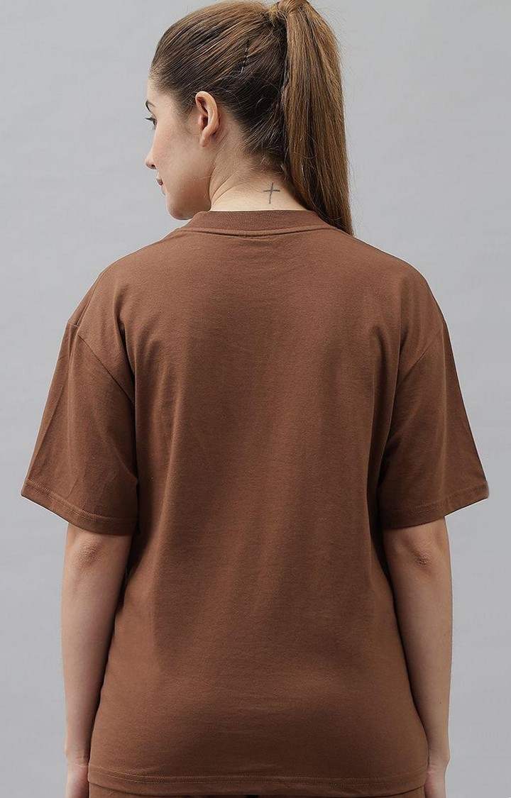 Women's Coffee Solid Oversized T-Shirts