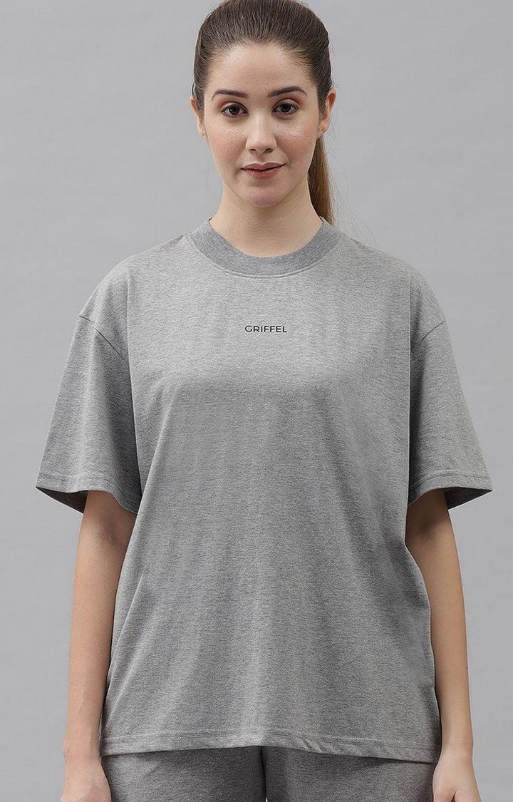GRIFFEL | Women's Basic Solid Oversized Loose fit Grey T-shirt