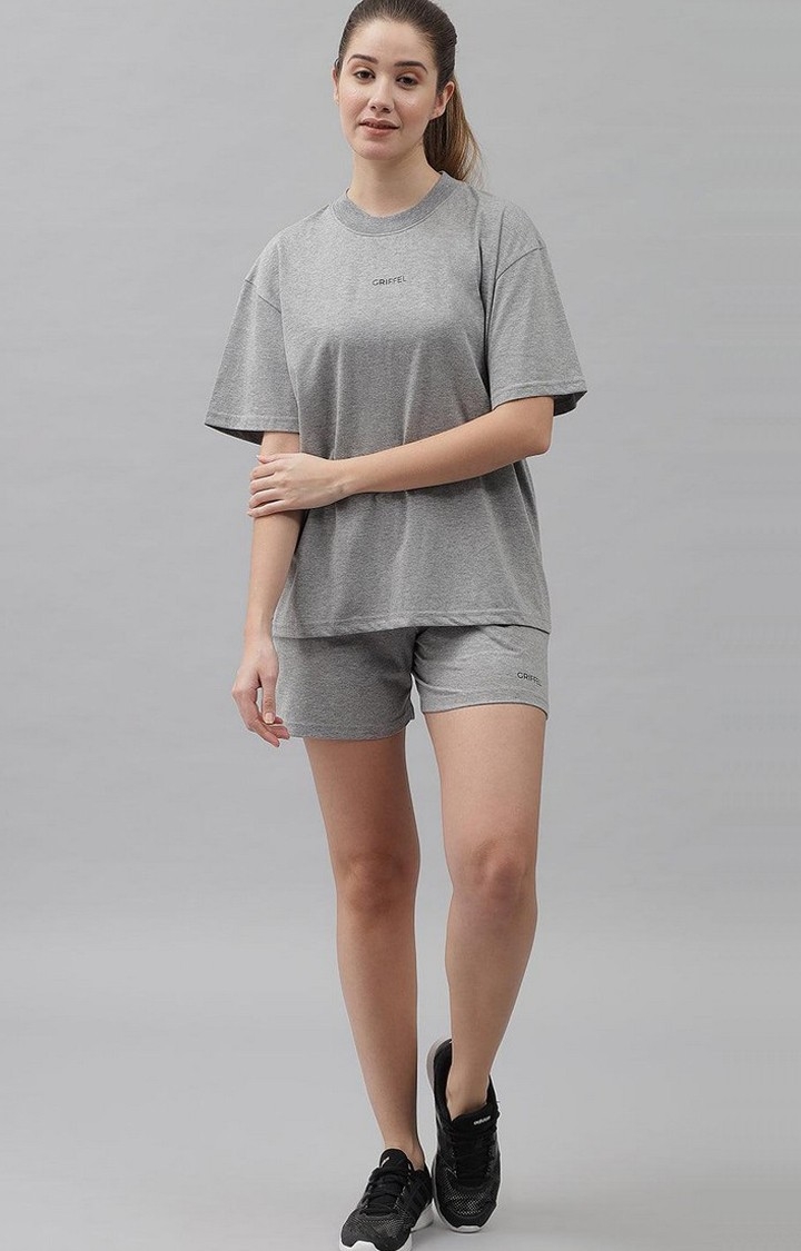 Women's Grey Solid Oversized T-Shirts