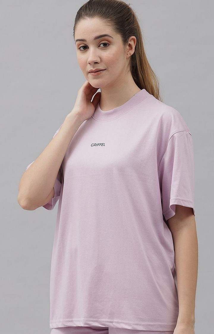 Women's Light Purple Solid Oversized T-Shirts