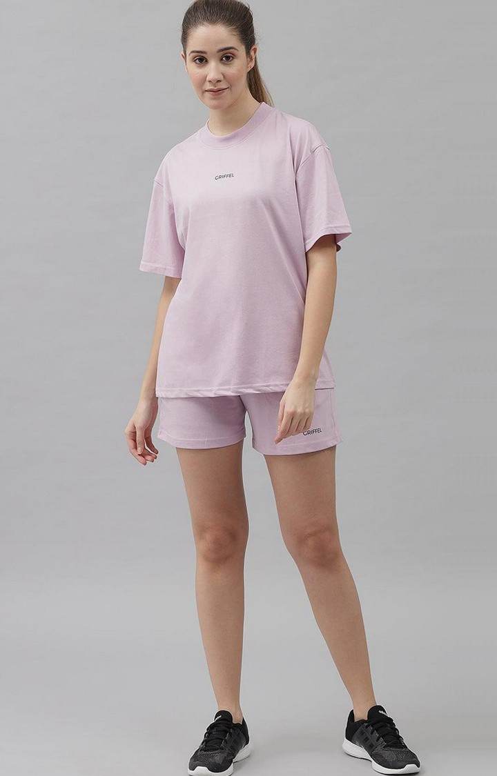 Women's Light Purple Solid Oversized T-Shirts