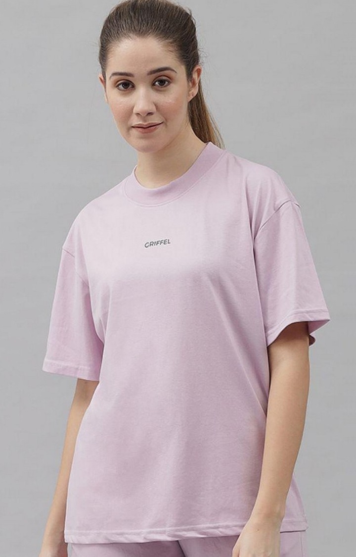 GRIFFEL | Women's Basic Solid Oversized Loose fit Light Purple T-shirt