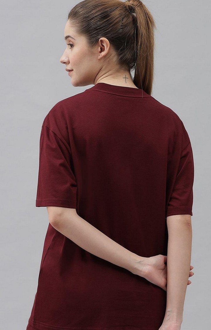 Women's Maroon Solid Oversized T-Shirts