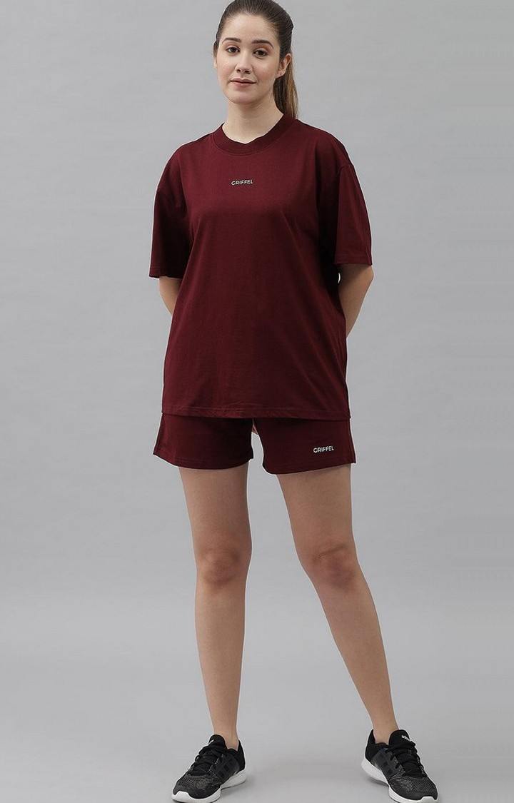 Women's Maroon Solid Oversized T-Shirts