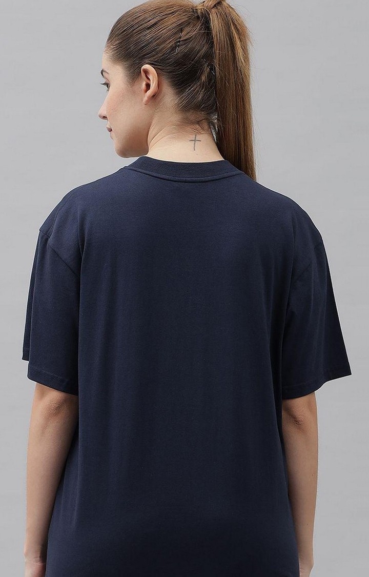 Women's Navy Blue Solid Oversized T-Shirts