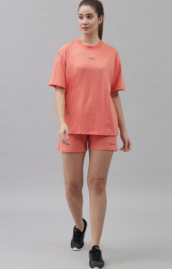 Women's Peach Solid Oversized T-Shirts