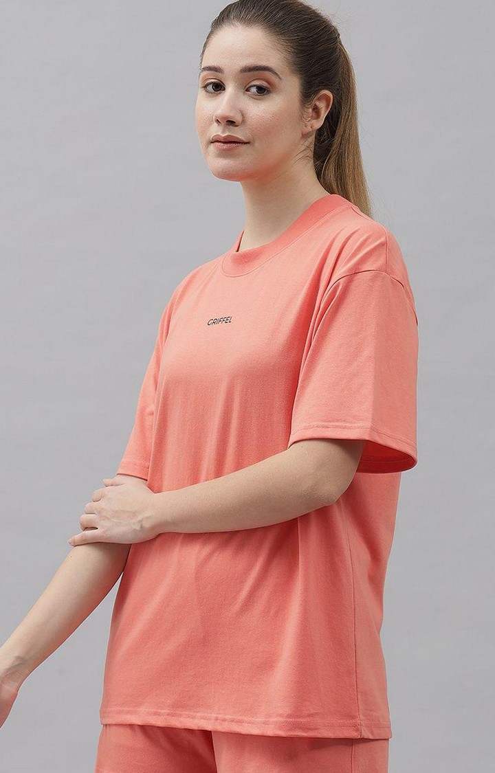 Women's Peach Solid Oversized T-Shirts