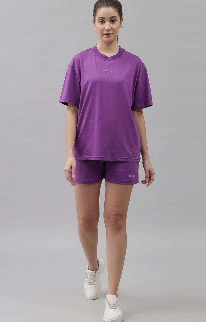 Women's Purple Solid Oversized T-Shirts