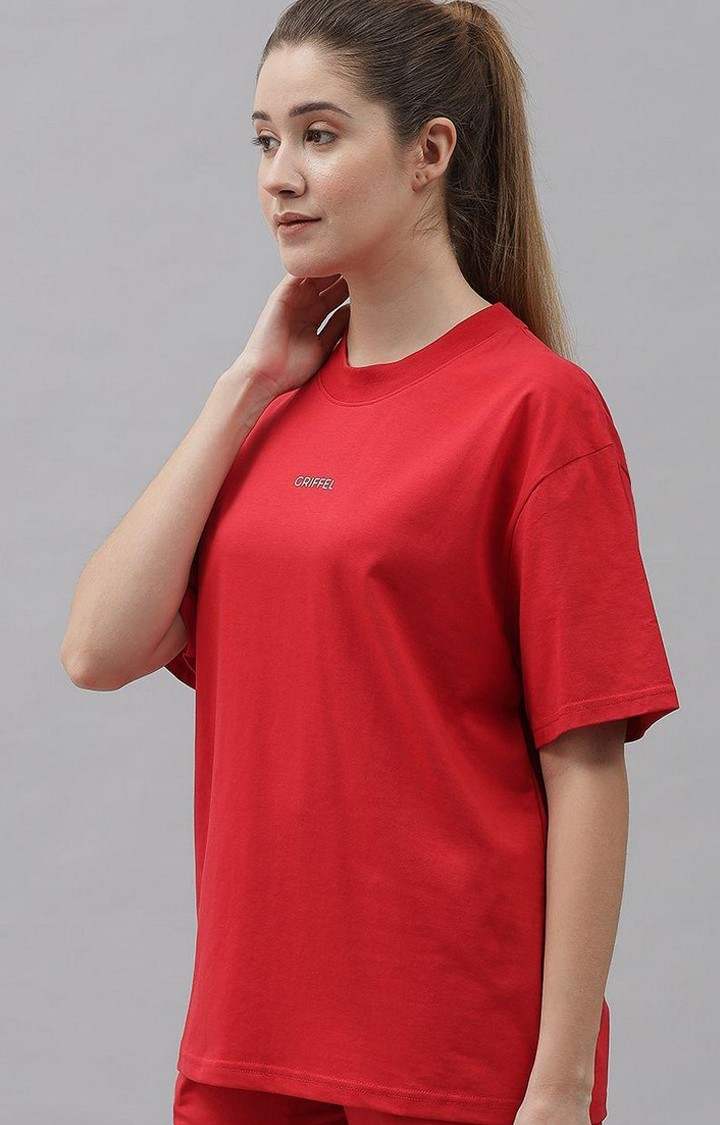 Women's Red Solid Oversized T-Shirts