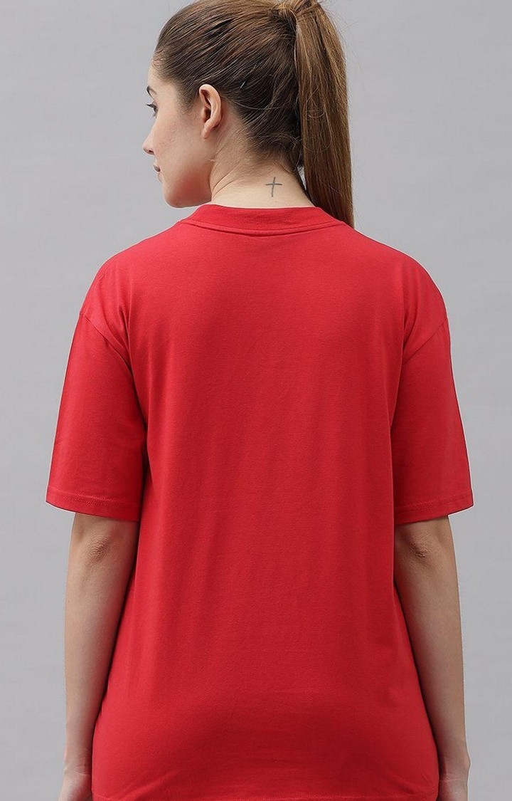 Women's Red Solid Oversized T-Shirts