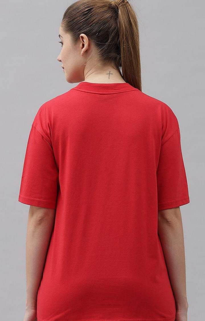 Women's Red Solid Oversized T-Shirts