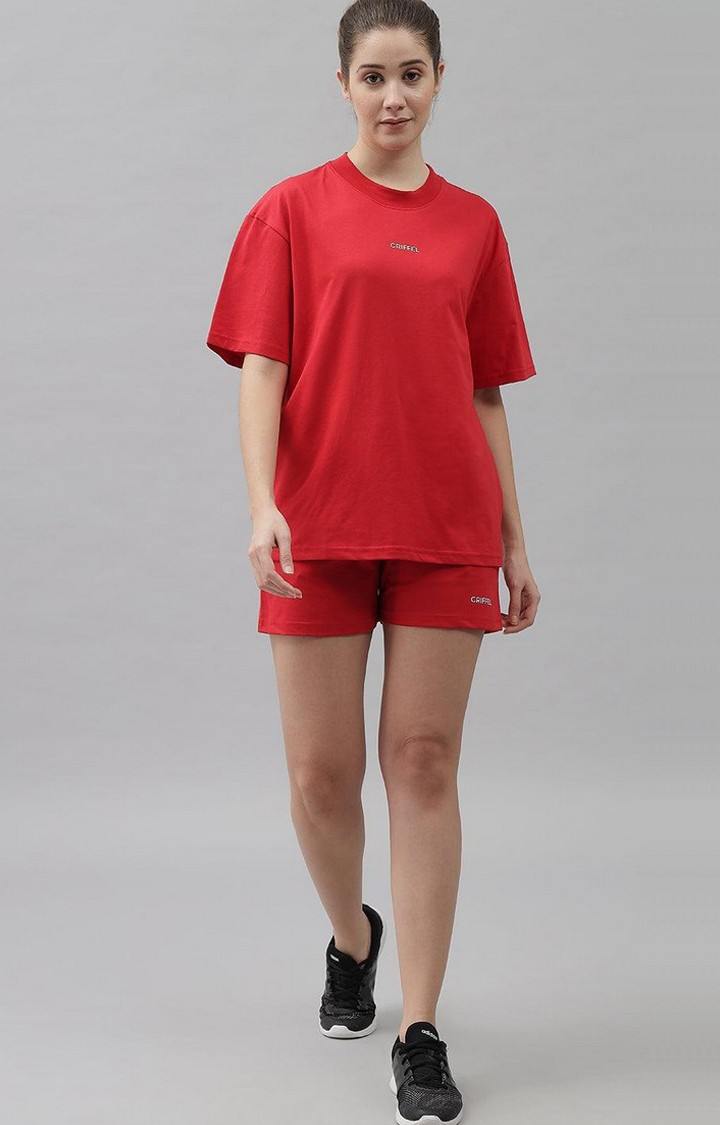 Women's Red Solid Oversized T-Shirts