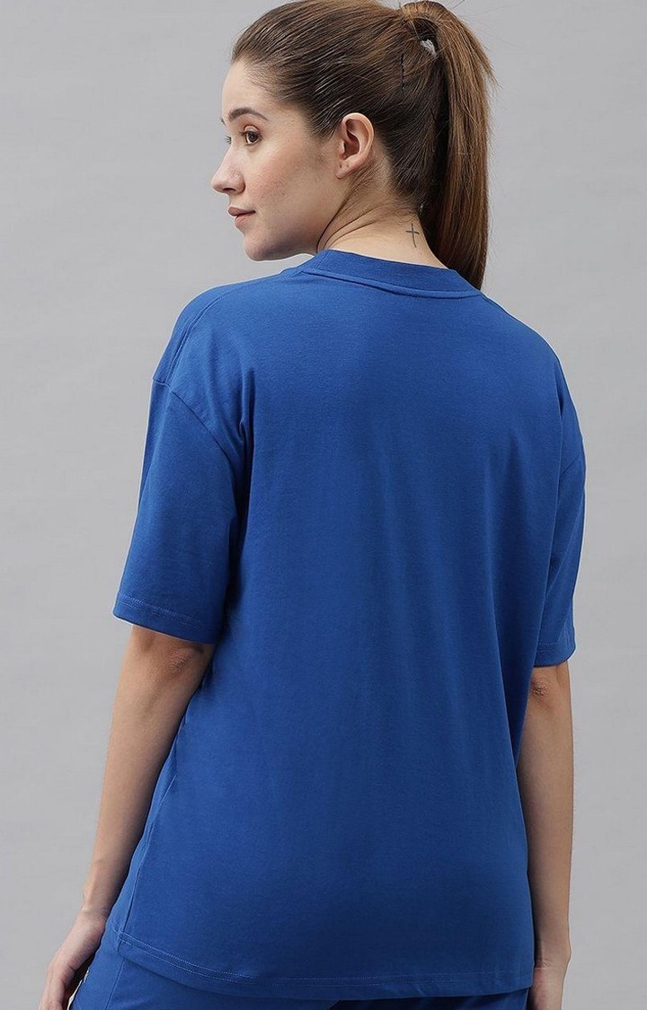 Women's Royal Blue Solid Oversized T-Shirts