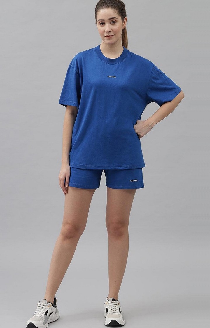 Women's Royal Blue Solid Oversized T-Shirts