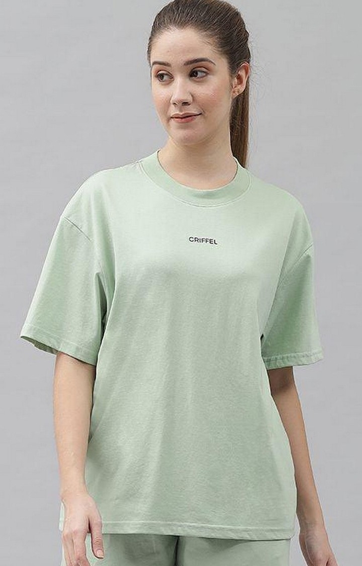 GRIFFEL | Women's Sea Green Solid Oversized T-Shirts