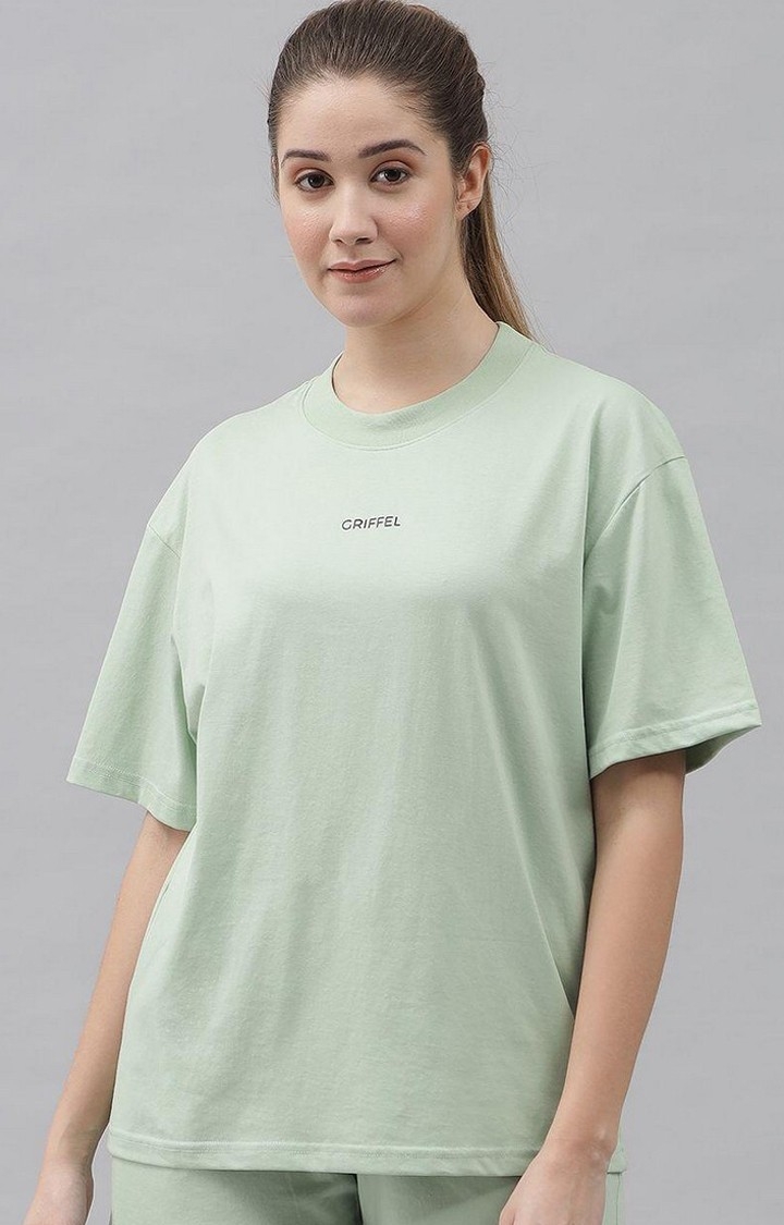 Women's Sea Green Solid Oversized T-Shirts