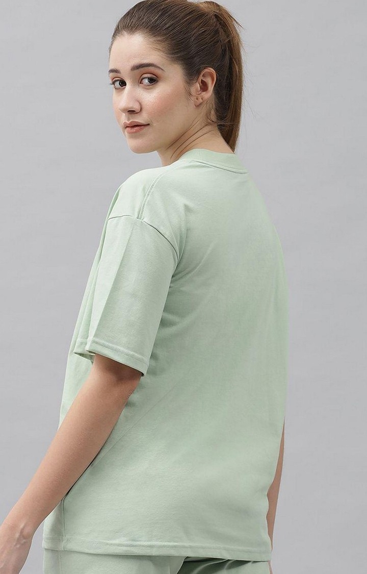 Women's Sea Green Solid Oversized T-Shirts