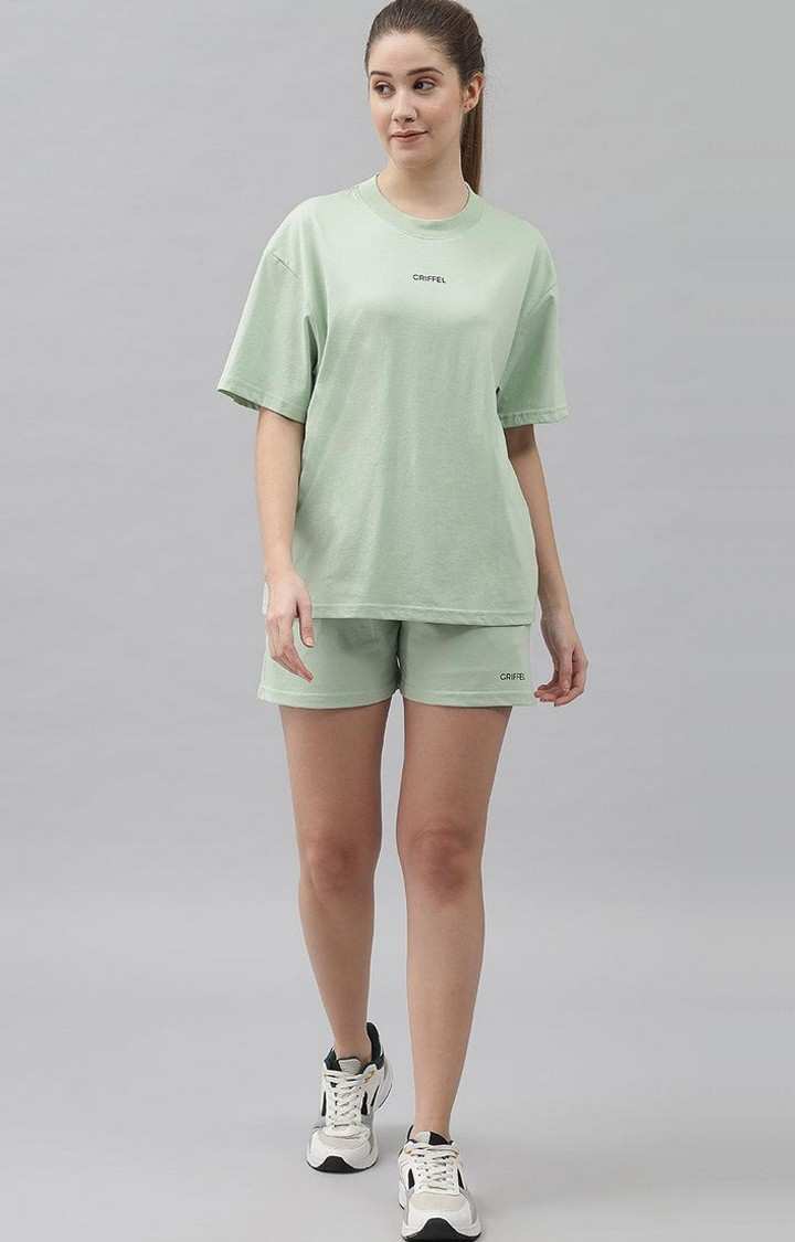 Women's Sea Green Solid Oversized T-Shirts