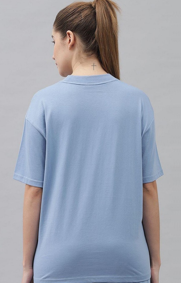 Women's Sky Blue Solid Oversized T-Shirts