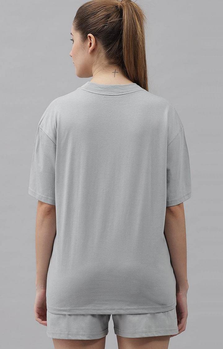 Women's Steel Grey Solid Oversized T-Shirts