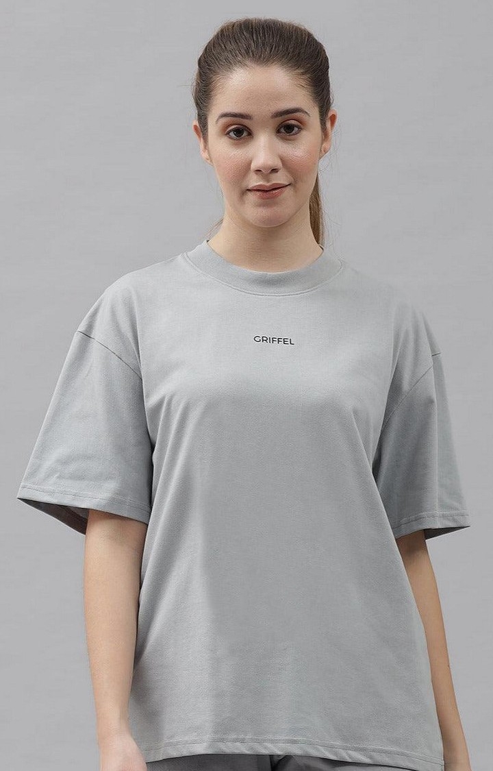 GRIFFEL | Women's Basic Solid Oversized Loose fit Steel Grey T-shirt