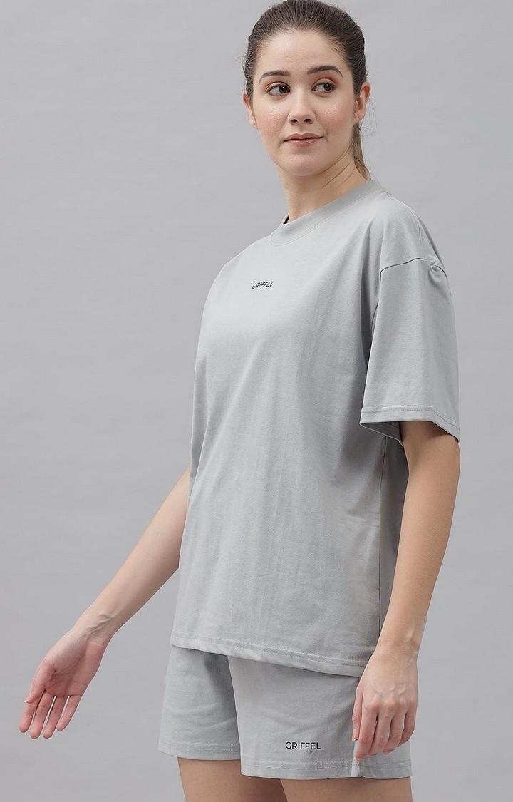 Women's Steel Grey Solid Oversized T-Shirts
