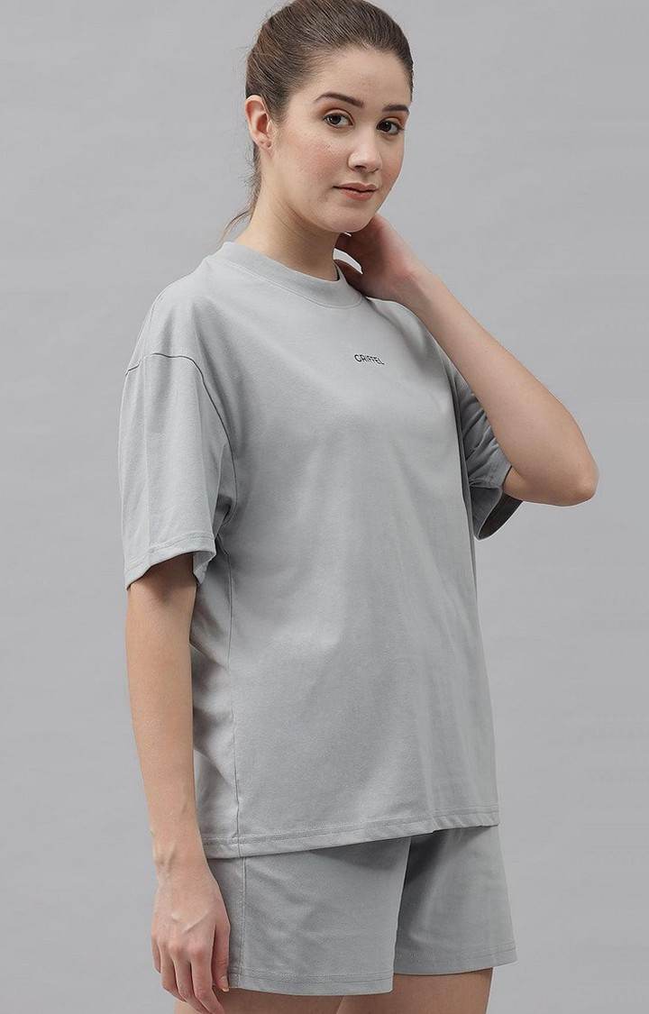 Women's Steel Grey Solid Oversized T-Shirts