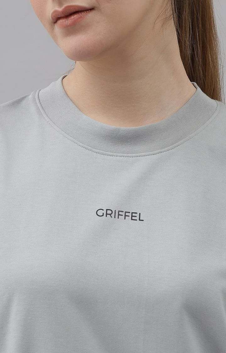 Women's Steel Grey Solid Oversized T-Shirts