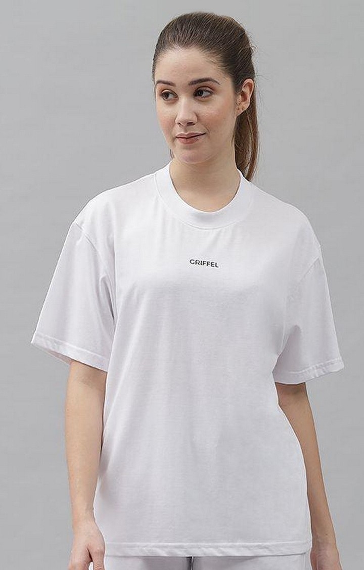 GRIFFEL | Women's Basic Solid Oversized Loose fit White T-shirt