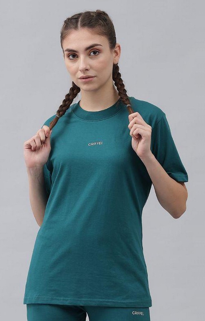 Women's Basic Solid Regular fit Bottle Green T-shirt