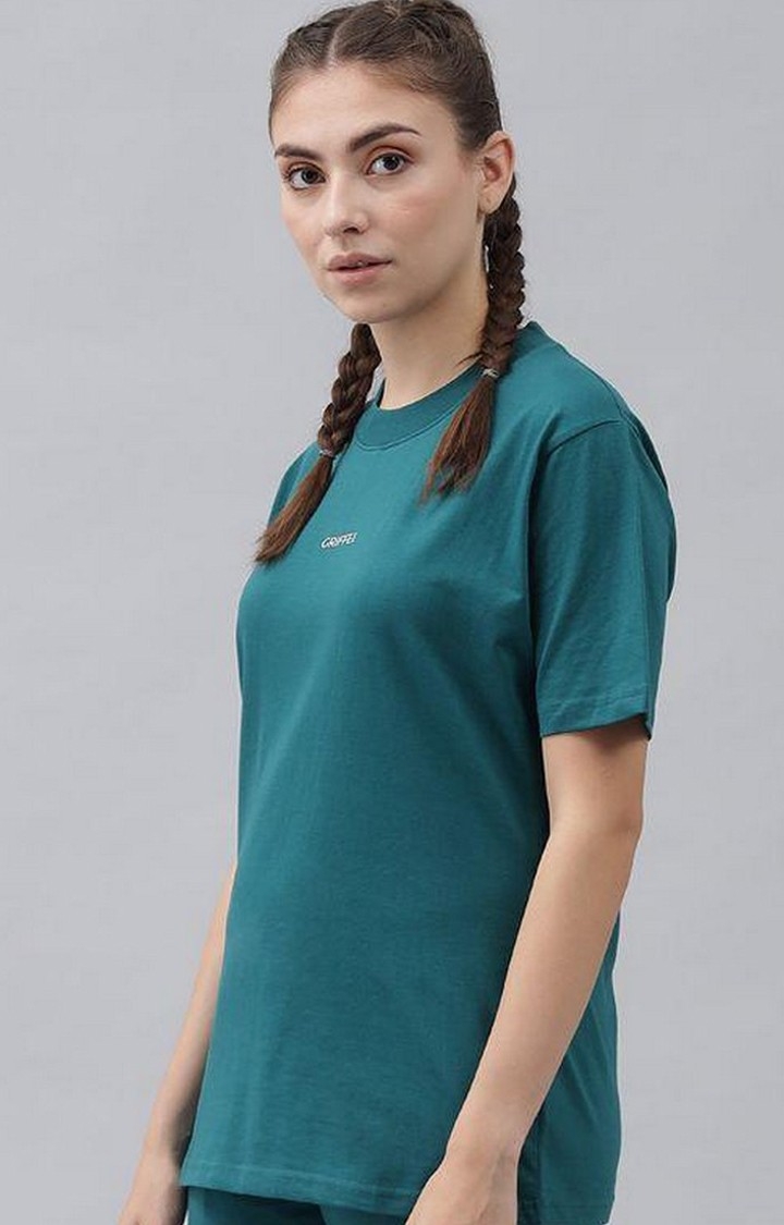 Women's Bottle Green Solid Oversized T-Shirts