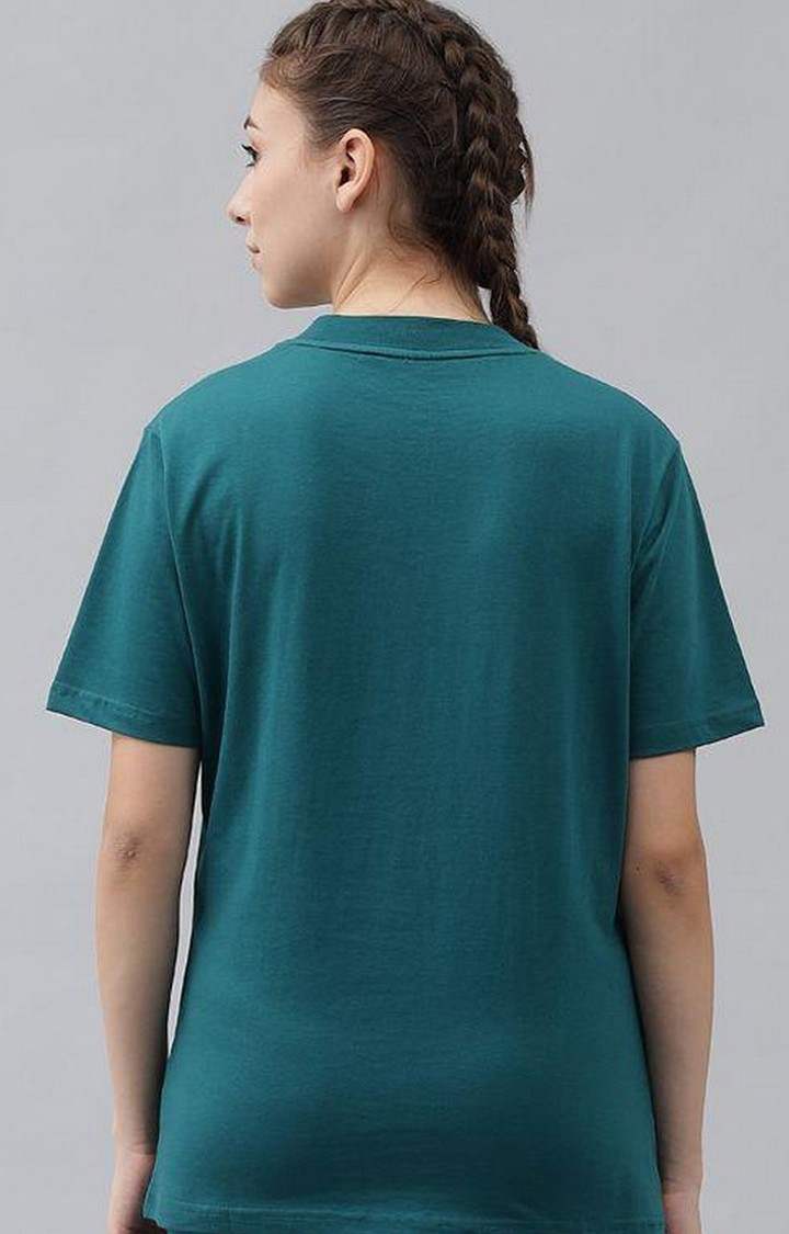 Women's Bottle Green Solid Oversized T-Shirts