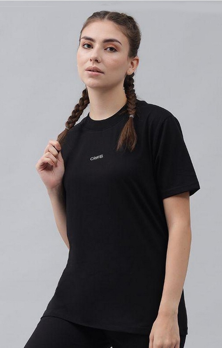 GRIFFEL | Women's Black Solid Regular T-Shirts