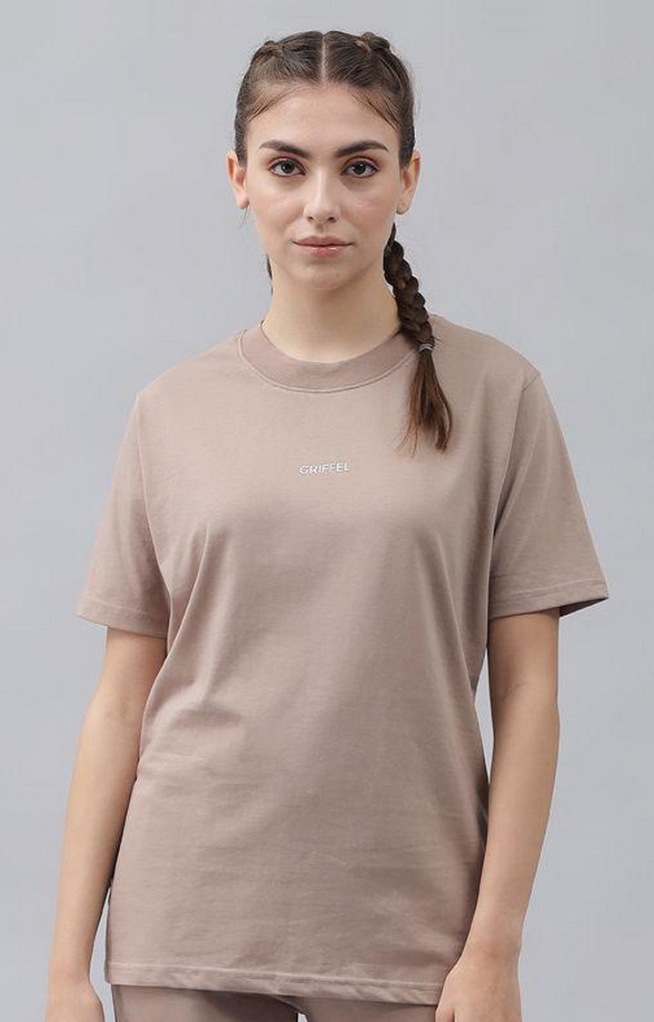 GRIFFEL | Women's Basic Solid Regular fit Brown T-shirt