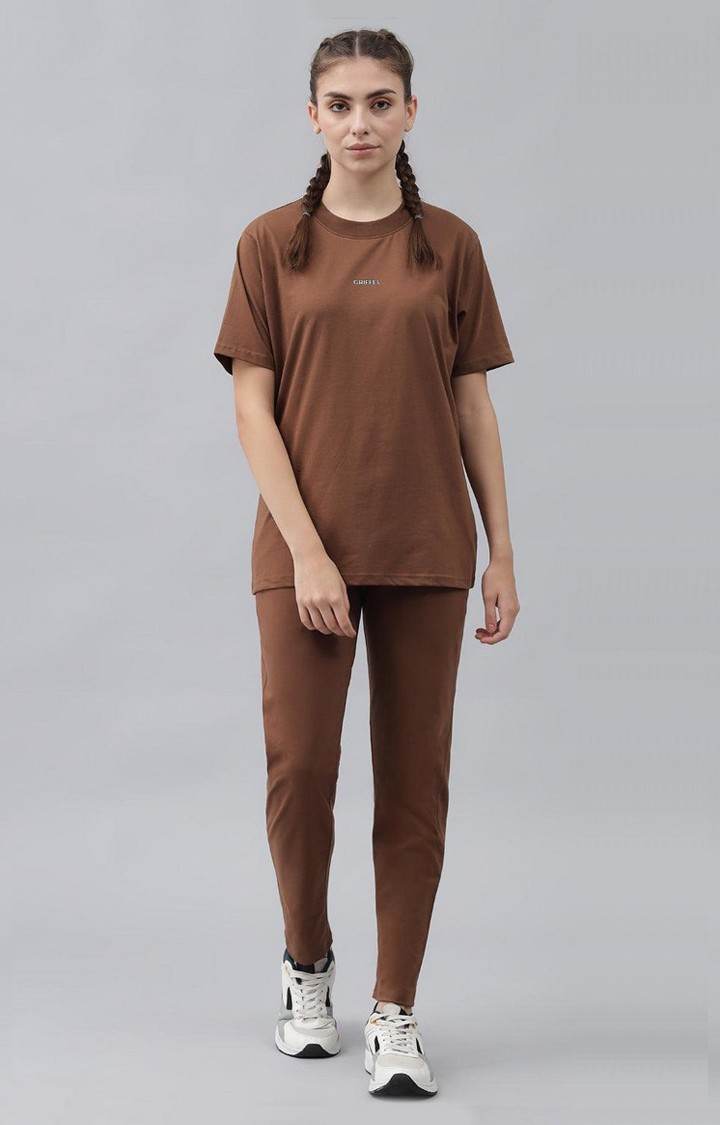 Women's Coffee Solid Oversized T-Shirts