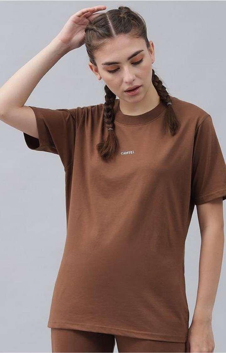 Women's Coffee Solid Oversized T-Shirts