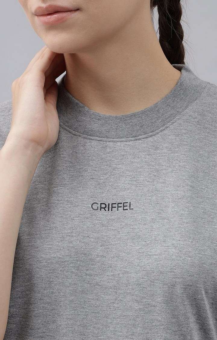 Women's Grey Solid Regular T-Shirts